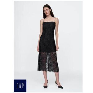 GAP Lace Midi Slip Dress Black Women's Small Tall NWT $15